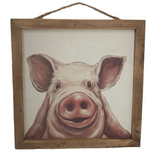 Pig Print Canvas Wooden Frame Hog Peeking